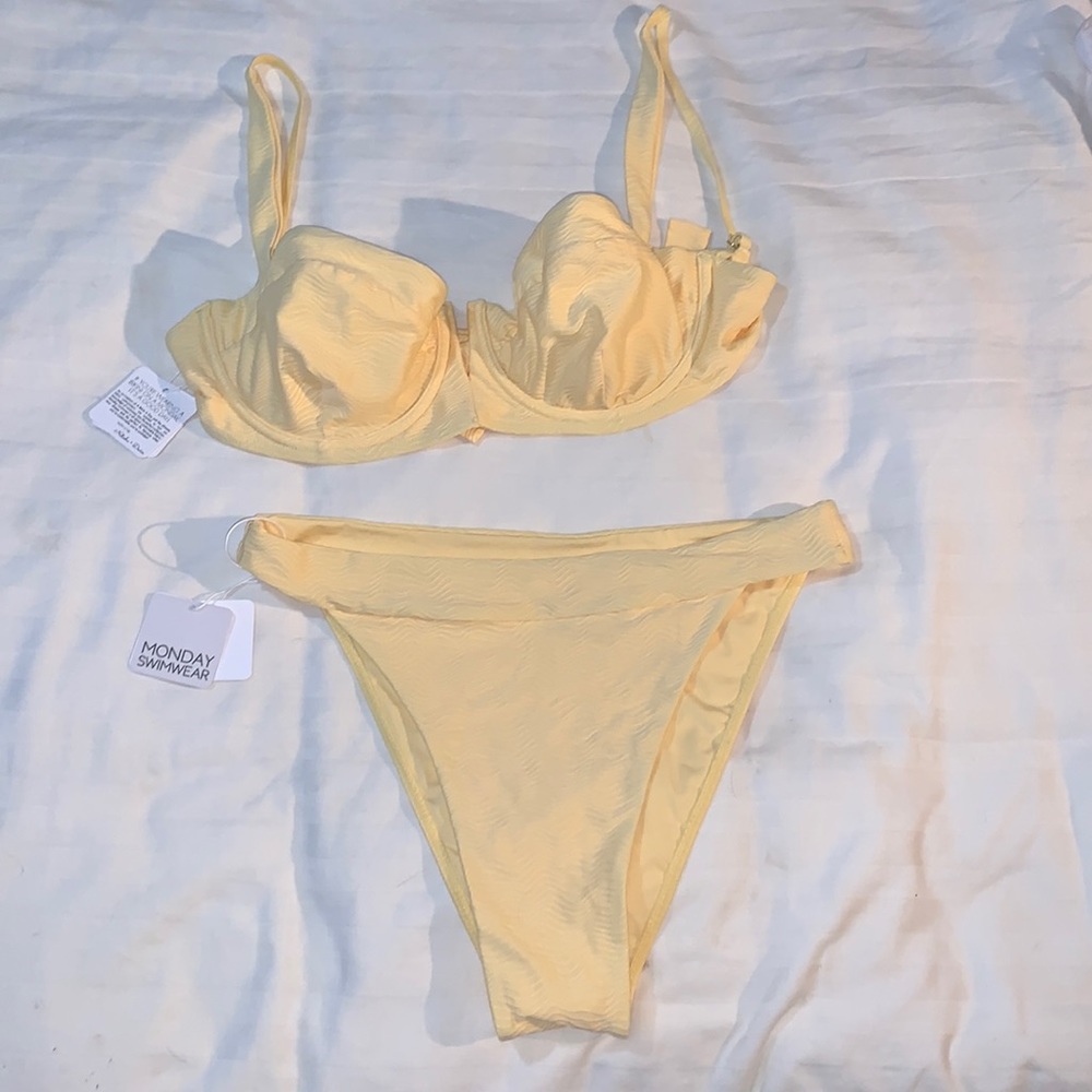 Monday Swimwear size large yellow bikini bottom and top